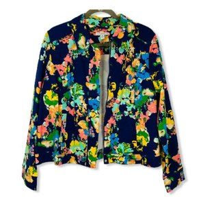 Isaac Mizrahi Live Women's Jacket Blue Colorful Floral Stretch blazer coat Sz16